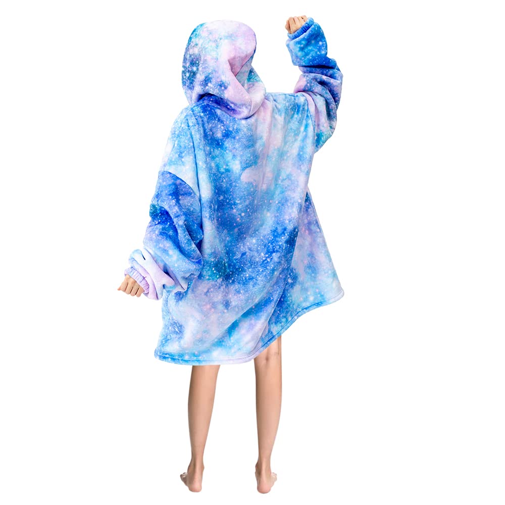 Mewkou Wearable Blanket Hoodie for Adult Women Men,Oversized Sherpa Sweatshirt Wearable Blanket with Giant Pocket,Super Warm Soft Flannel Hooded Blanket,Galaxy
