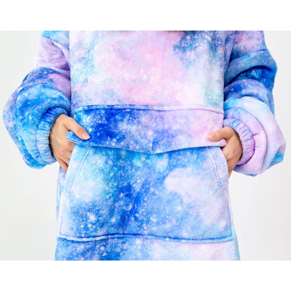 Mewkou Wearable Blanket Hoodie for Adult Women Men,Oversized Sherpa Sweatshirt Wearable Blanket with Giant Pocket,Super Warm Soft Flannel Hooded Blanket,Galaxy