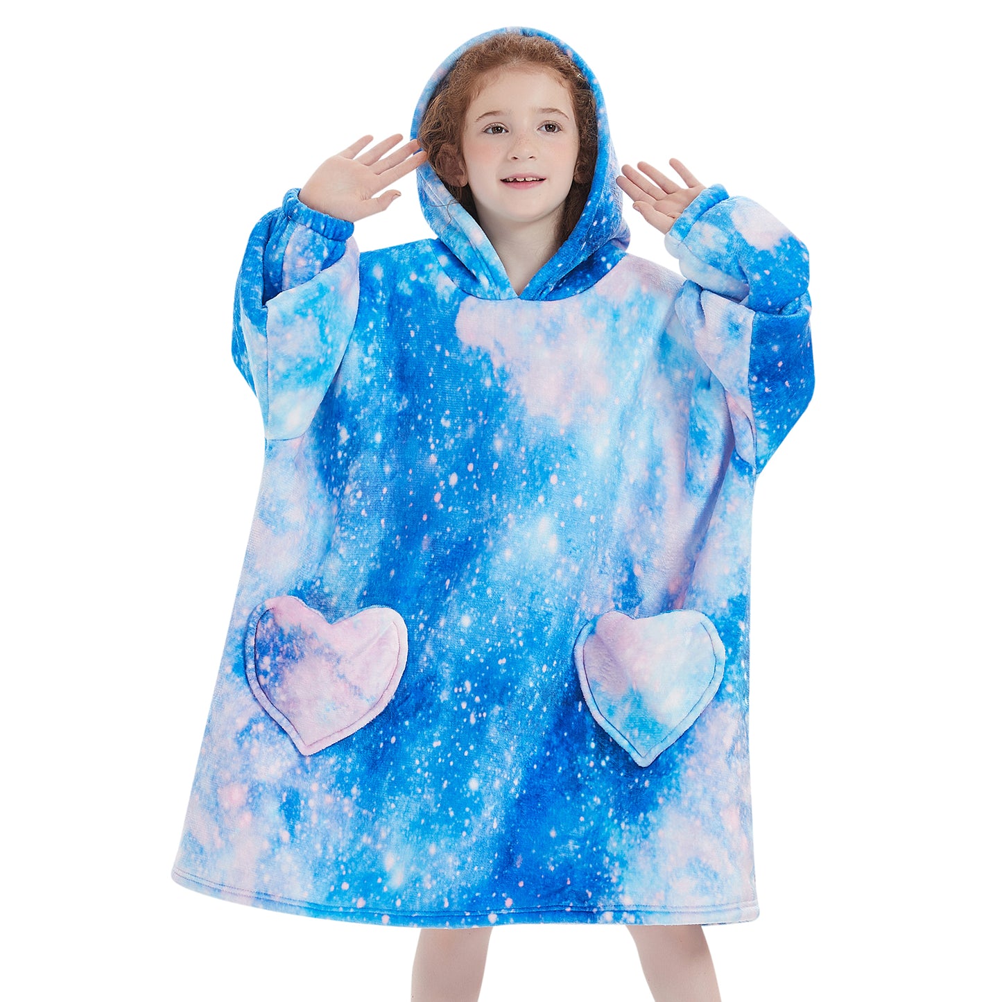 Mewkou Wearable Blanket Hoodie for Kids 6-13YR,Oversized Sherpa Wearable Blanket Hoodie with Pockets,Gifts for Girls Boys Teens Birthday Christmas,Galaxy