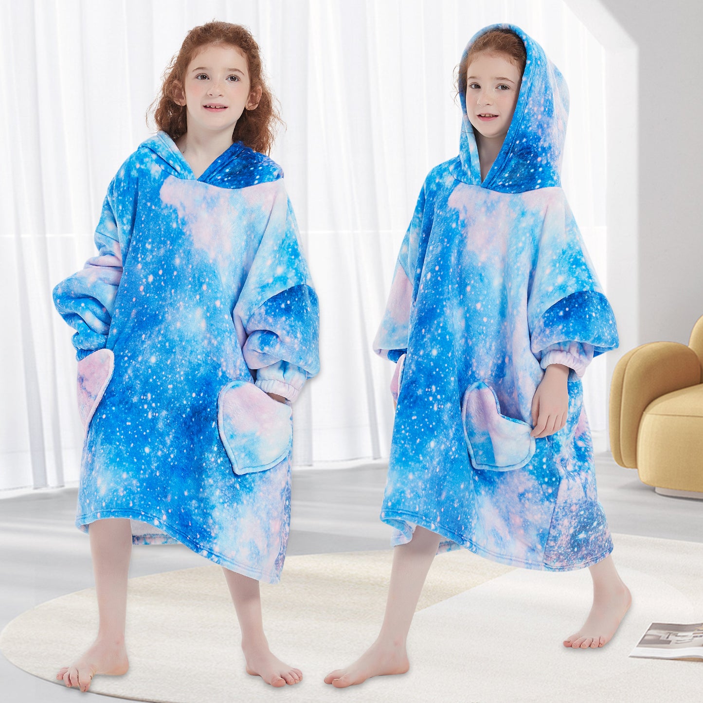 Mewkou Wearable Blanket Hoodie for Kids 6-13YR,Oversized Sherpa Wearable Blanket Hoodie with Pockets,Gifts for Girls Boys Teens Birthday Christmas,Galaxy