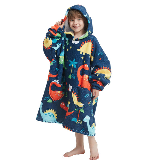 Mewkou Dinosaur Wearable Blanket Hoodie for Kids 6-13YR,Oversized Hooded Wearable Blanket Sweatshirt with Pockets,Gifts for Kids Boyss Teens Birthday Christmas